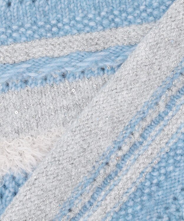 ANY パターンボーダーニット ライトブルー系