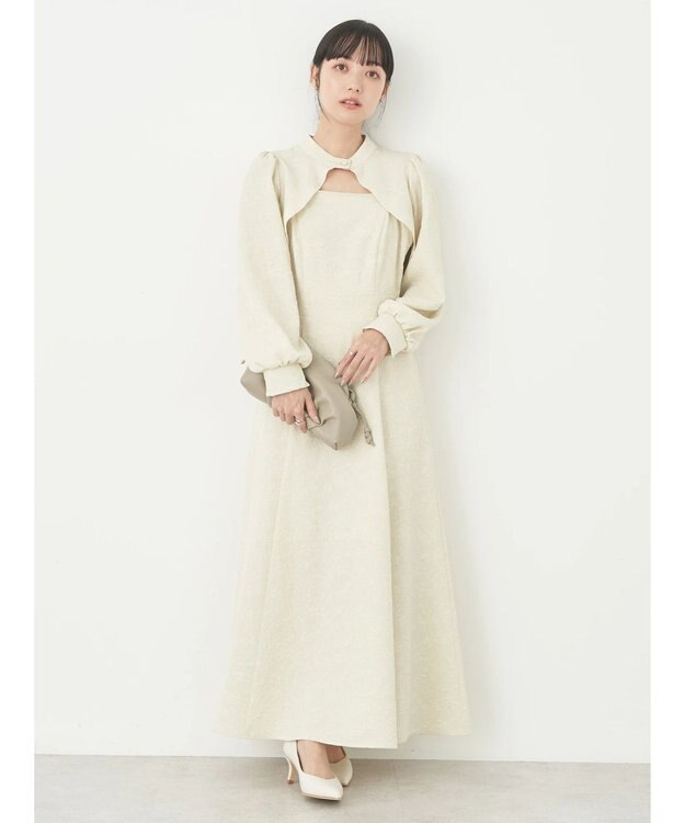 earth music&ecology ＳＥＴ２点ジャガードボレロ＋ワンピース Ecru