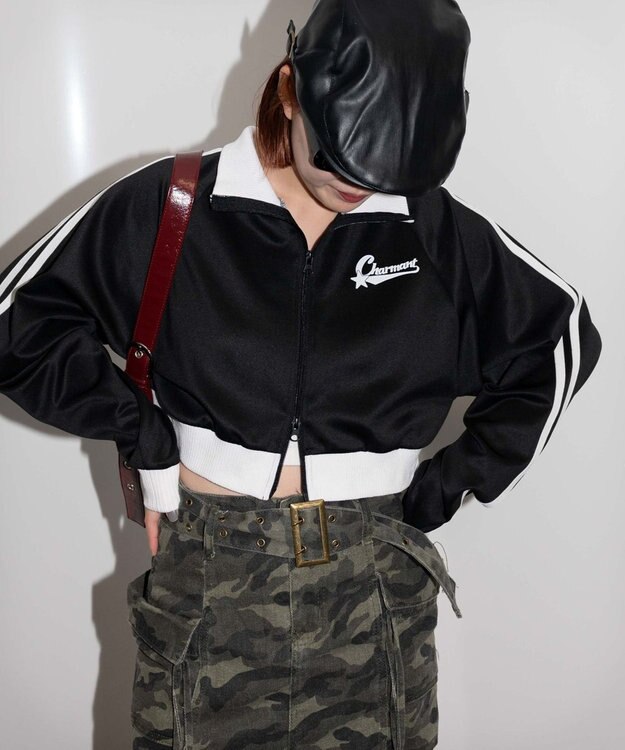 WEGO ロゴプリントトラックジャケット ブラック