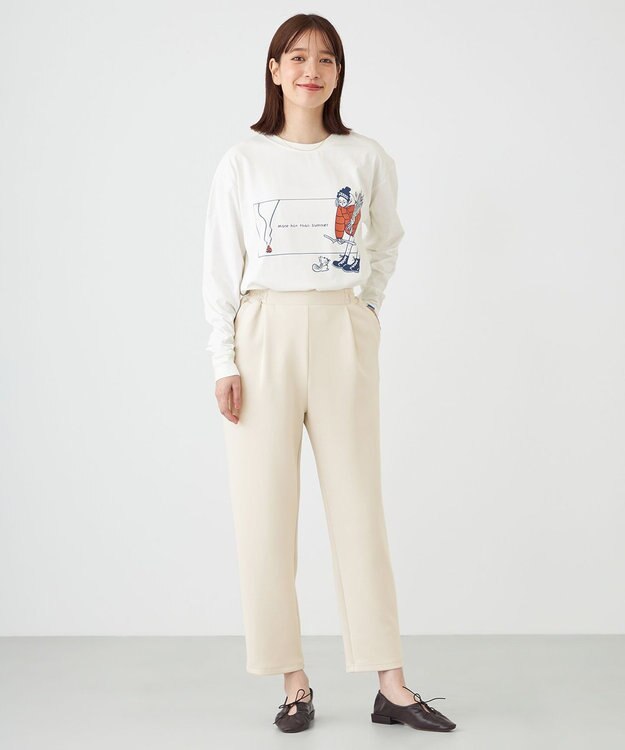 SHARE PARK LADIES 【洗える】ストレッチポンチ テーパードパンツ アイボリー系