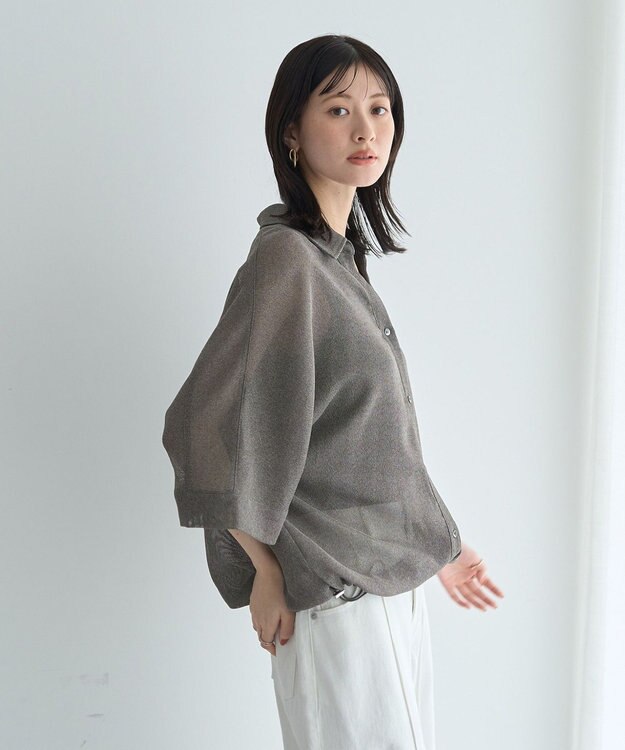 YECCA VECCA 　裾ドロストメッシュシャツ Gray Mixture