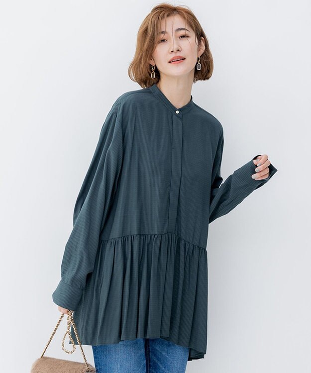 23区 L 【洗える】ドレープドビークロス チュニック ブラウス グリーン系
