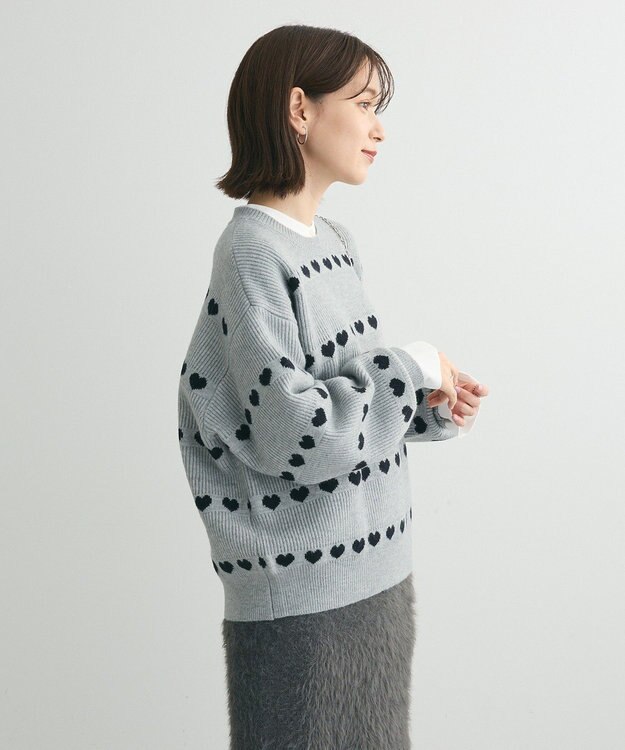 Green Parks ・ｓｗｉｎｇ　ｂｙ　ハートクルーネックニット Gray