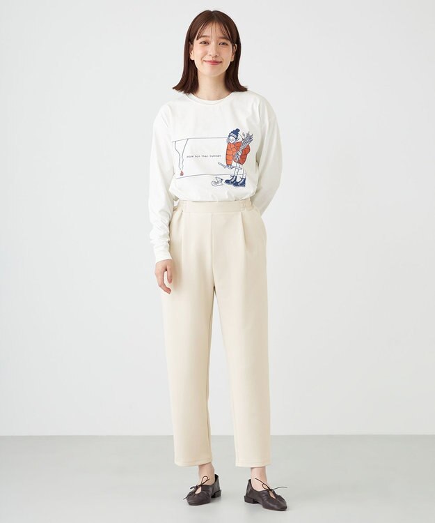 SHARE PARK LADIES 【洗える】ストレッチポンチ テーパードパンツ アイボリー系