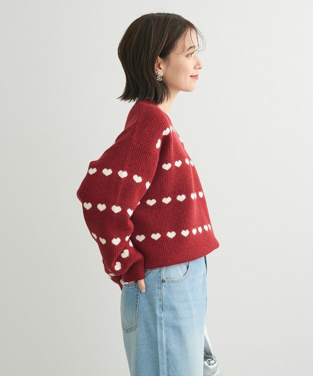 Green Parks ・ｓｗｉｎｇ　ｂｙ　ハートクルーネックニット Red