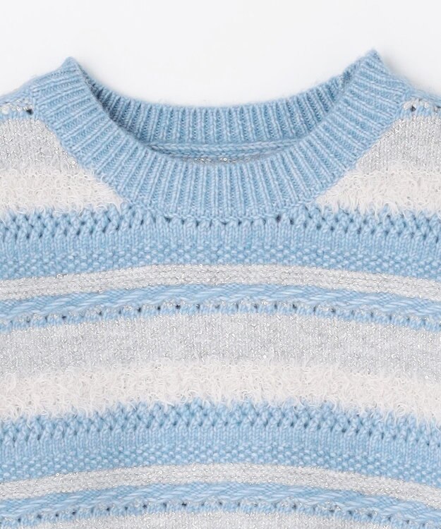 ANY パターンボーダーニット ライトブルー系