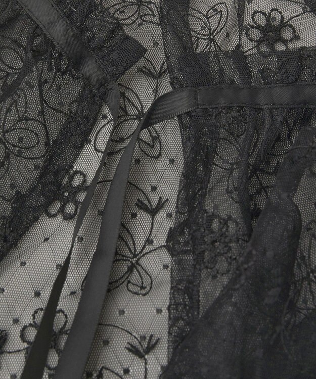 earth music&ecology フラワー刺繍レイヤードスカート Black