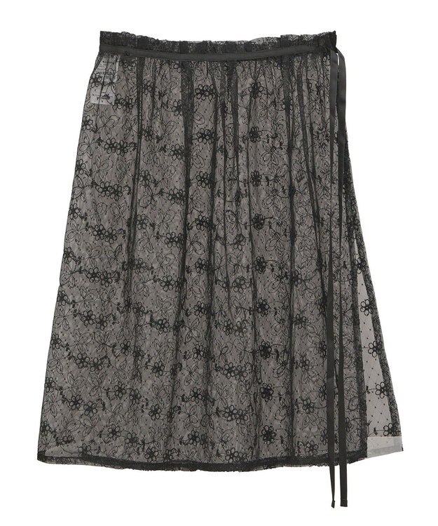 earth music&ecology フラワー刺繍レイヤードスカート Black