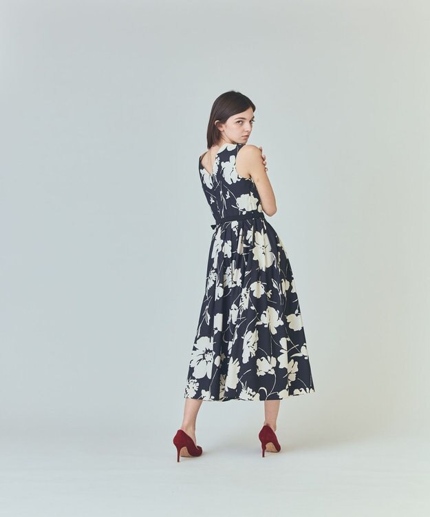 GRACE CONTINENTAL バイカラーボタニカルドレス ブラック