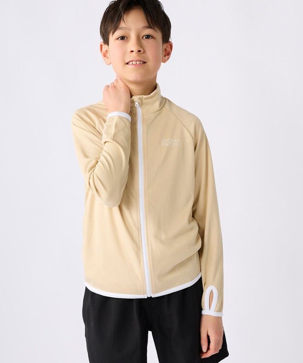 OP／FILA 【Ocean Pacific】フルジップ OPロゴラッシュガード ベージュ