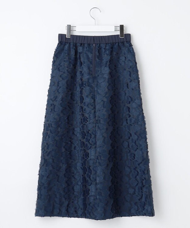 自由区 【洗える】フラワーカットジャガード スカート ネイビー