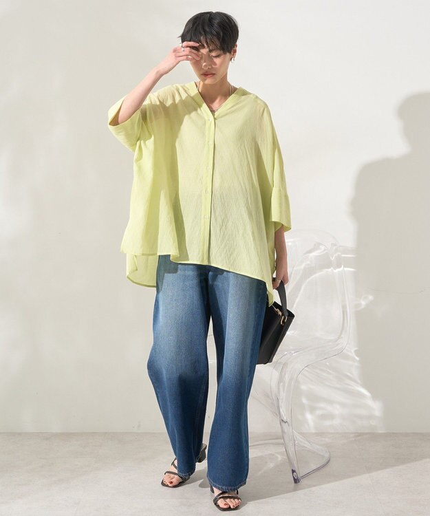 AMERICAN HOLIC 【接触冷感】Ｖネックシアー半袖ＢＩＧシャツ Pistachio