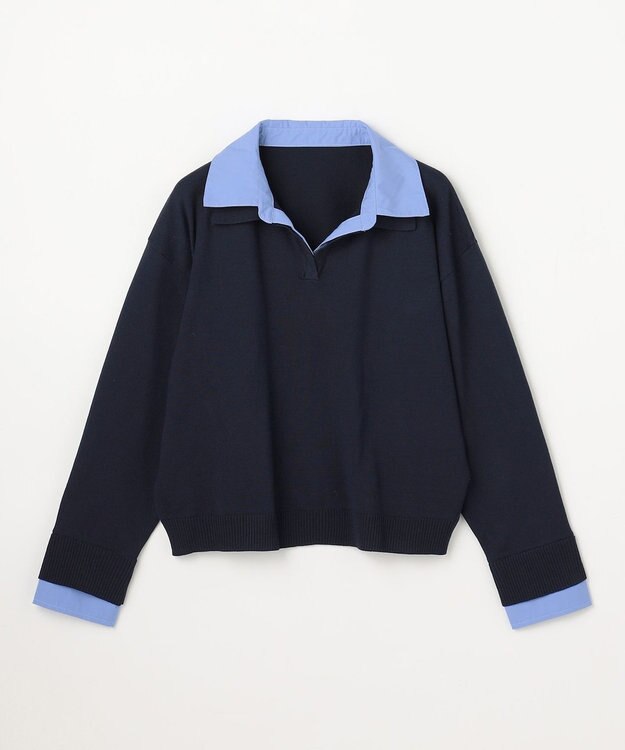 ANY L ファブリックコンビスキッパーニット ネイビー×ブルー