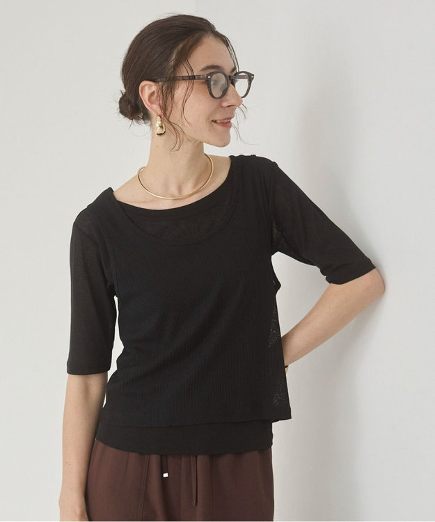 WEGO 【ANGIE VINTAGE】シアースラブレイヤードTシャツ ブラック