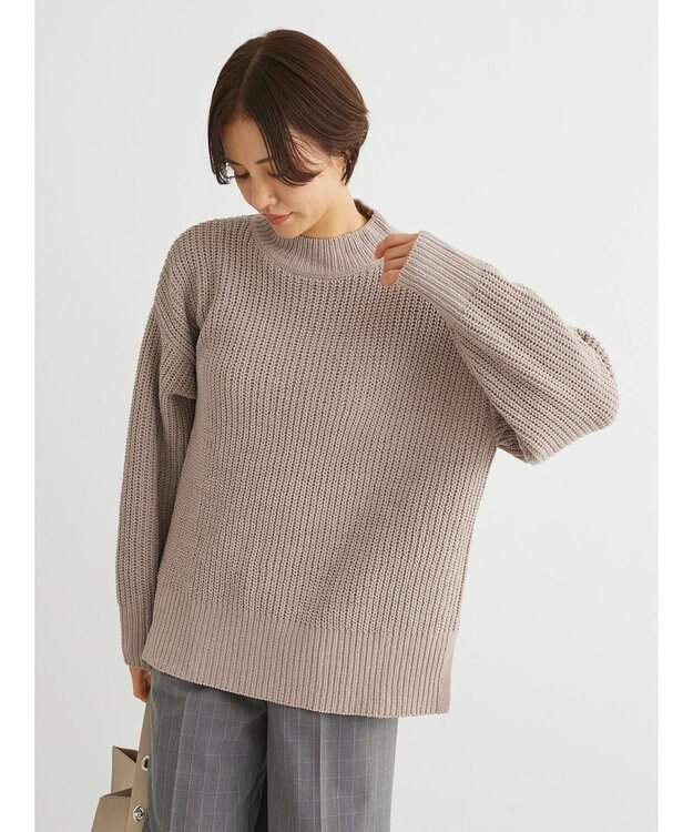Green Parks ｍｏｋｏモール畦編みモックネックプルオーバー Gray Beige
