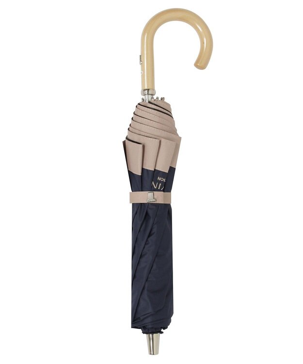 MOONBAT 【遮光/晴雨兼用日傘】LANVIN COLLECTION (ランバン コレクション)グログランリボン バイカラー 遮熱 UV 折りたたみ傘 楽折 ディープブルー