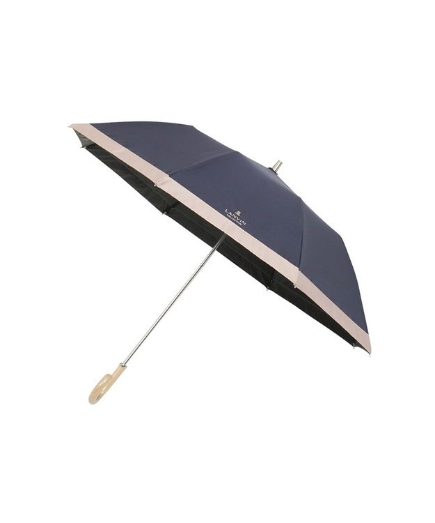 MOONBAT 【遮光/晴雨兼用日傘】LANVIN COLLECTION (ランバン コレクション)グログランリボン バイカラー 遮熱 UV 折りたたみ傘 楽折 ディープブルー