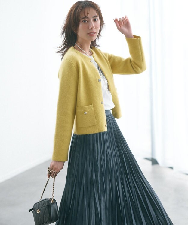 組曲 S 【手洗い可】フラッフィーファーニットジャケット イエロー系