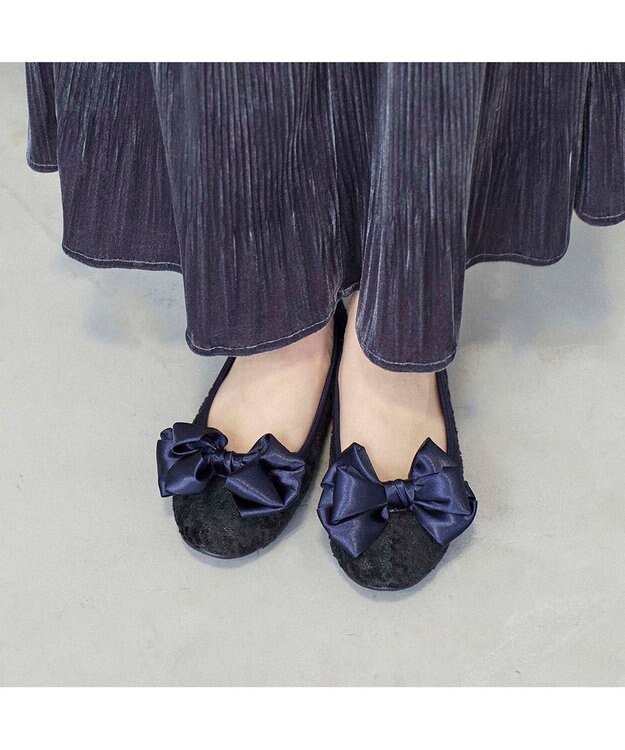 MODE ET JACOMO <MODE ET JACOMO>ラウンドリボンバレエシューズ ブラックキジ