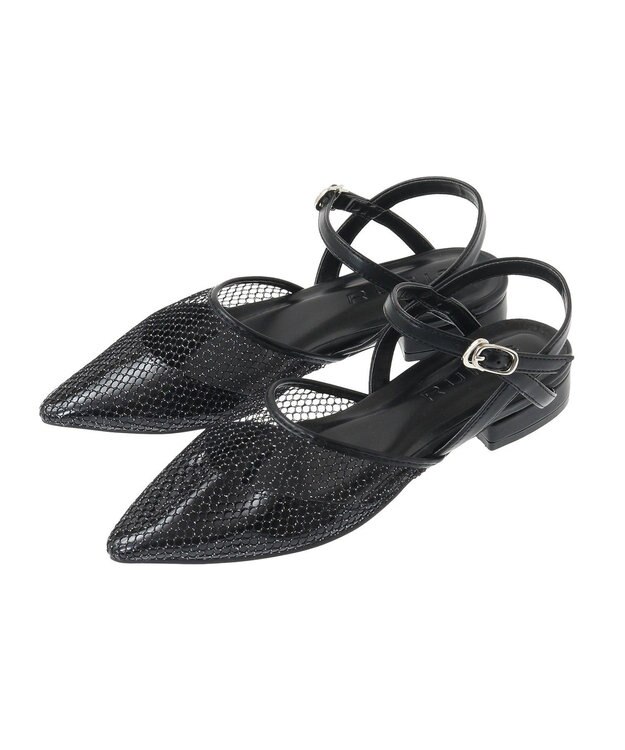 Green Parks ＲＵＰＩＳポインテットメッシュストライプサンダル Black