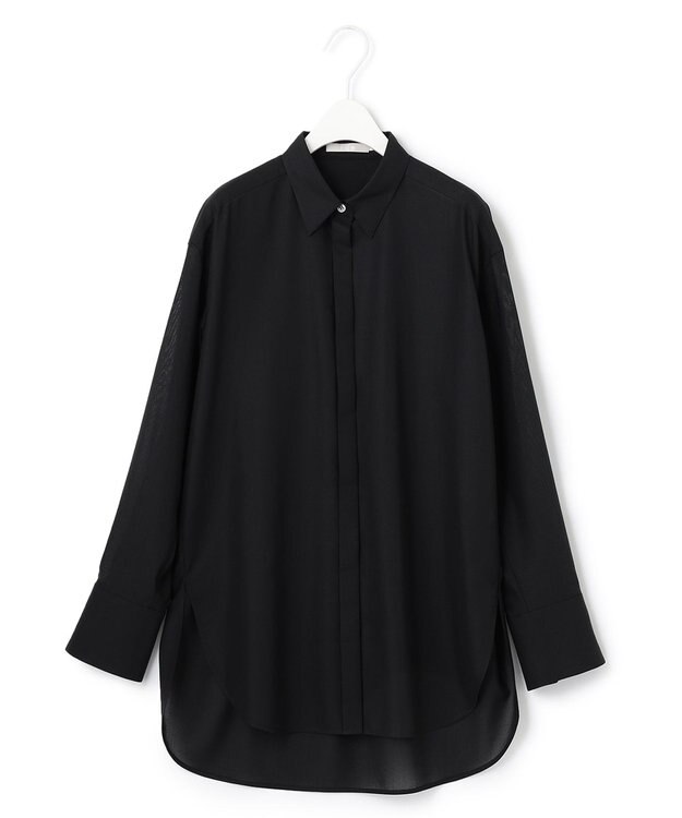 ICB 【洗える】トリアセコットンシアー ロングシャツ ブラック系