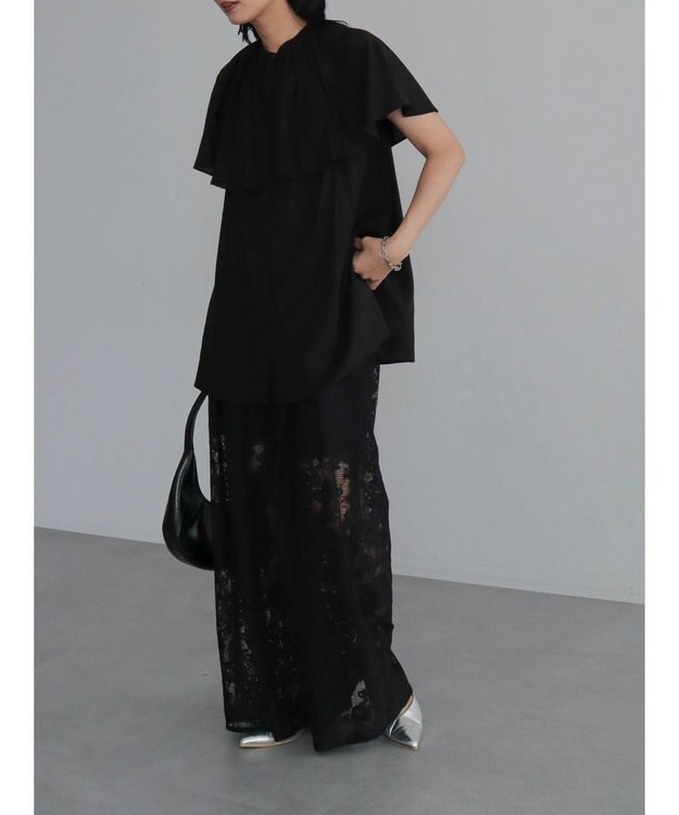 Green Parks ビックカラーナローブラウス Black