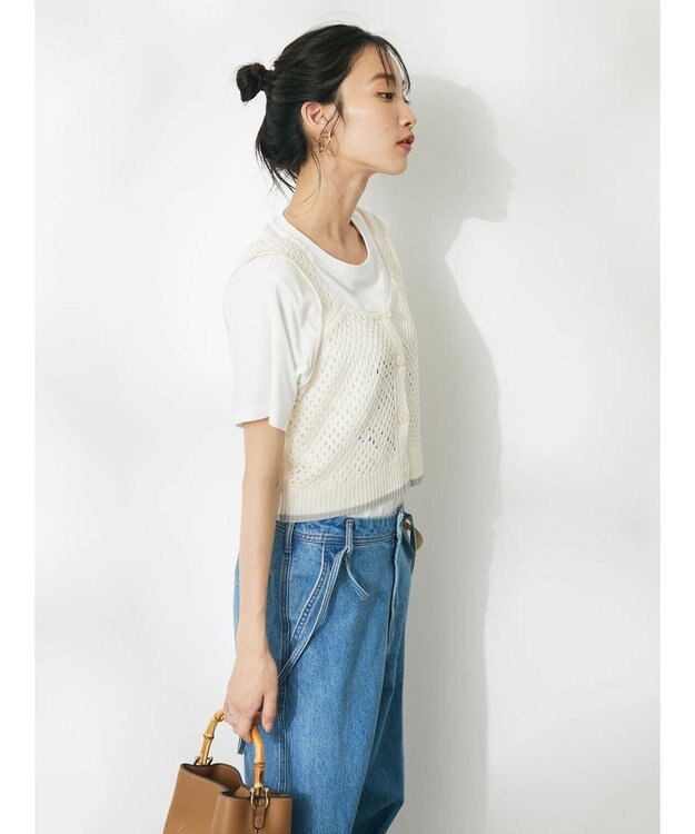 CRAFT STANDARD BOUTIQUE 配色メッシュニットビスチェ Ivory