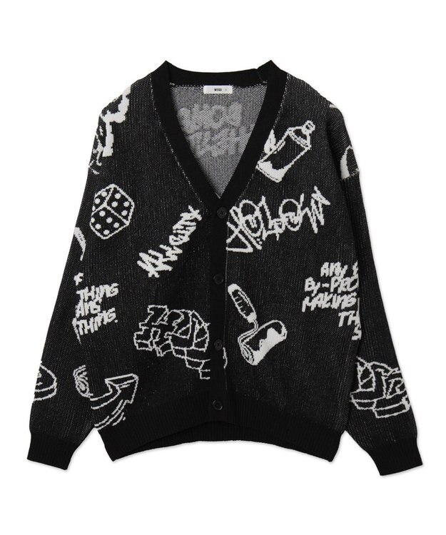 WEGO ベロアモールグラフィティカーディガン ブラック