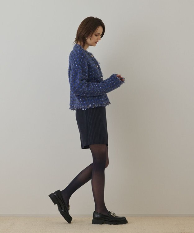 GRACE CONTINENTAL ツイードニットショートカーディガン ブルー
