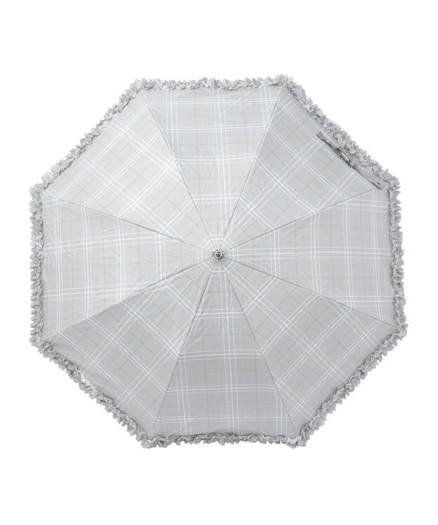 MOONBAT ランバン オン ブルー 晴雨兼用日傘 折りたたみ傘 ドビー×フリル 遮光 遮熱 UV グレー（グレンチェック）