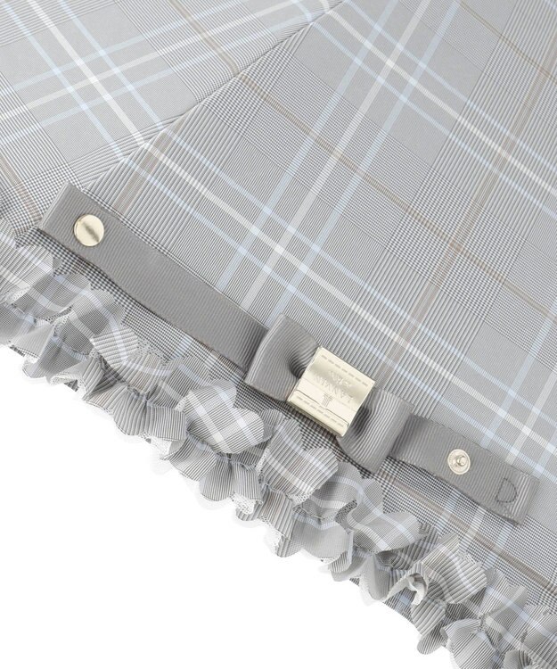 MOONBAT ランバン オン ブルー 晴雨兼用日傘 折りたたみ傘 ドビー×フリル 遮光 遮熱 UV グレー（グレンチェック）