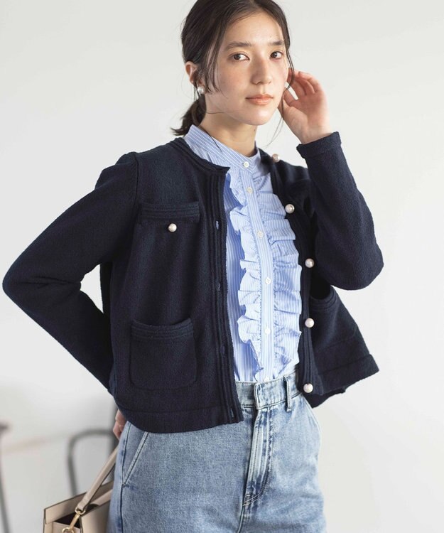 組曲 ミニブークレーツイードニットジャケット ネイビー系