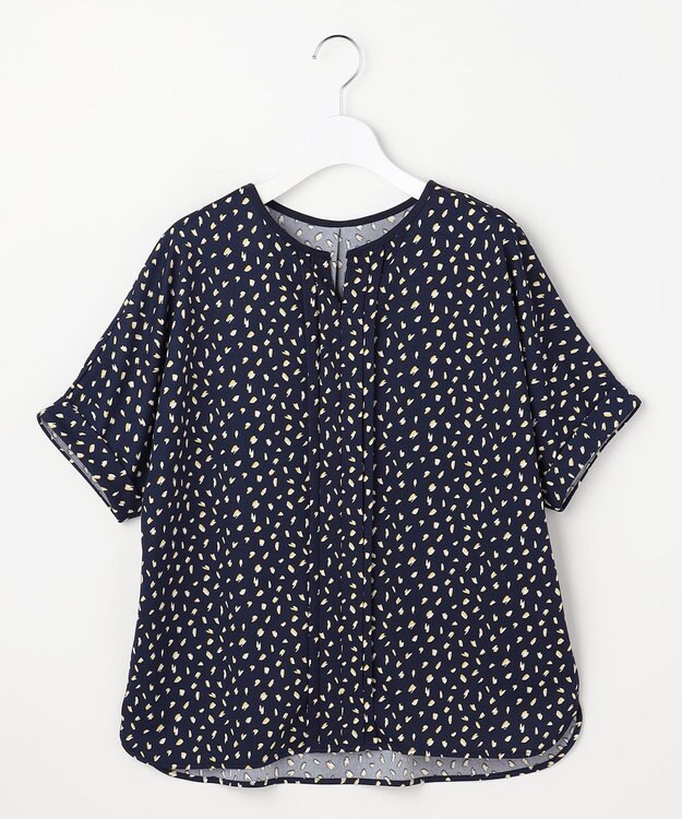 ANY SIS ジョーゼットフロントタック プルオーバー ネイビー系幾何学柄