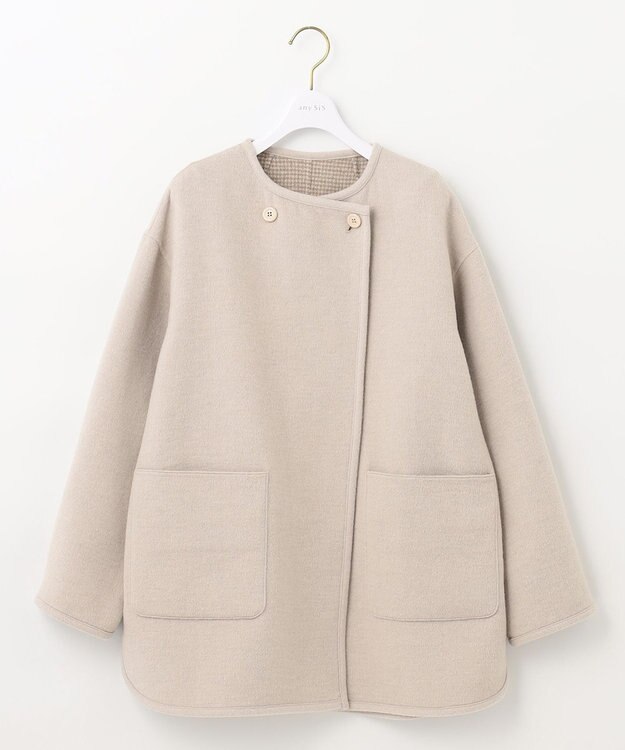 ANY SIS トリミングウールリバー コート アイボリーベージュ