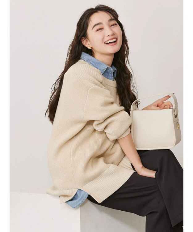 AMERICAN HOLIC クルーネック編み違いニットチュニック Light Beige