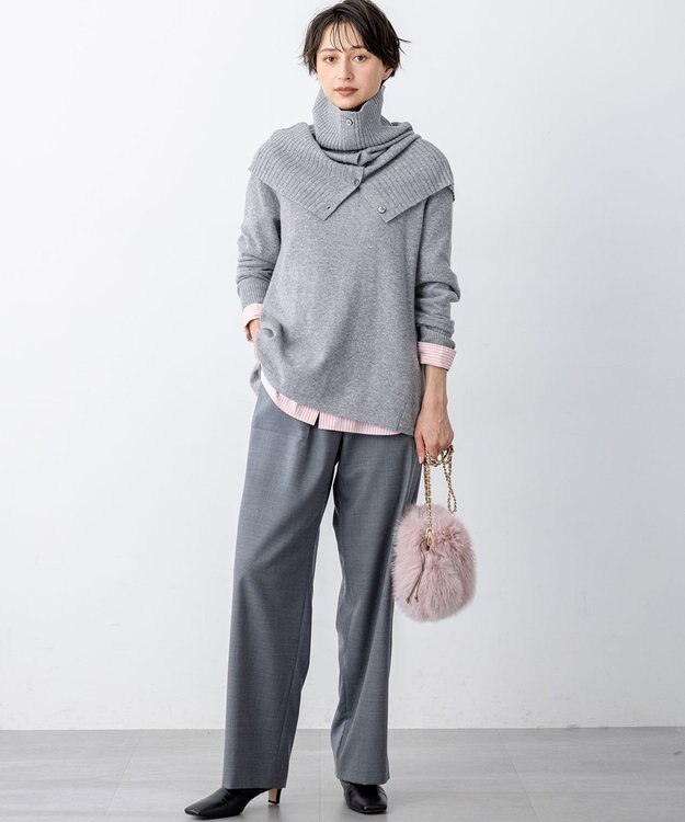 23区 S 【洗える】ピュアカシミヤ フレア ニット ライトグレー系