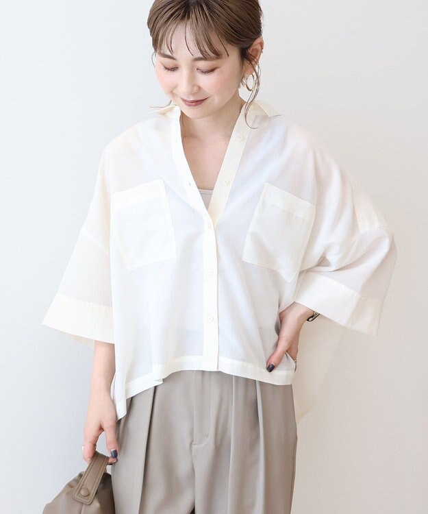 AMERICAN HOLIC Wポケットシアー半袖シャツ Ivory