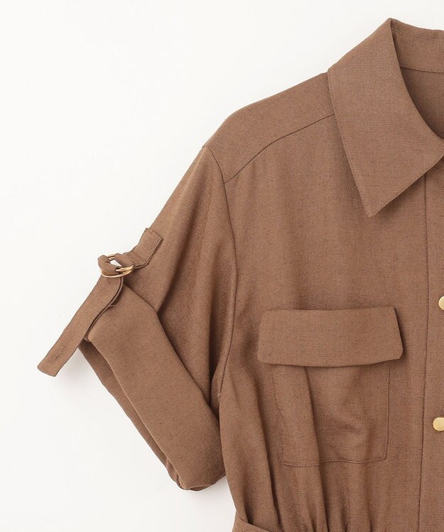 GRACE CONTINENTAL リネンタッチサファリドレス ブラウン