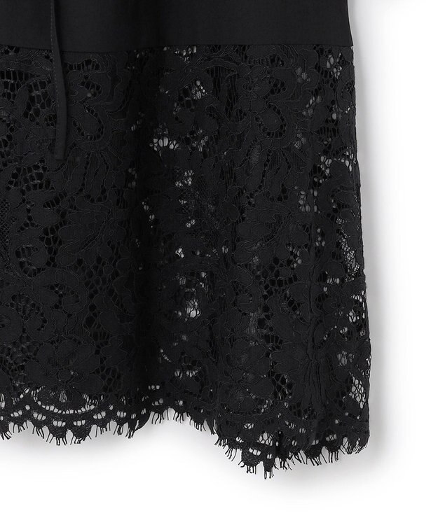 UNFILO L レースヘム ギャザーブラウス ブラック