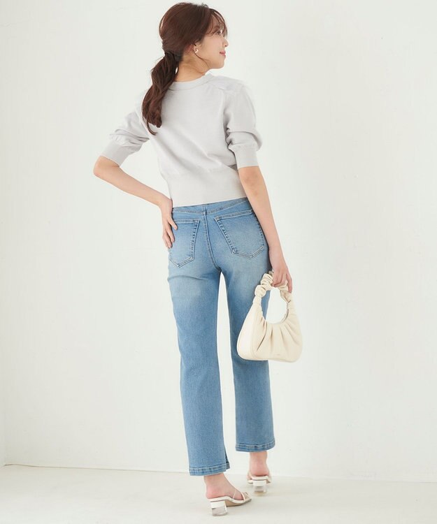 Feroux 【美人百花7月号掲載】チュールコンビパフスリーブ ニット スカイブルー系