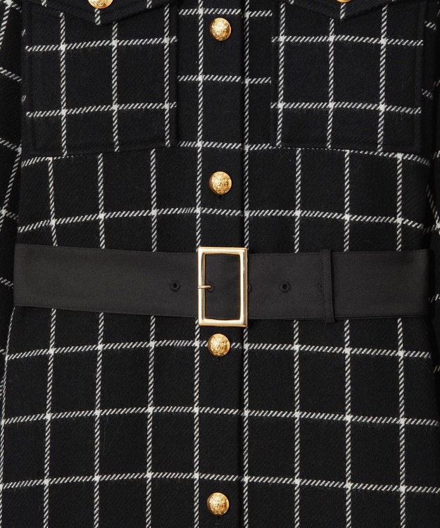 GRACE CONTINENTAL ウールチェックシャツワンピース ネイビー