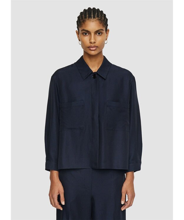 JOSEPH ソフトコットンシルク　シャツブルゾン Navy