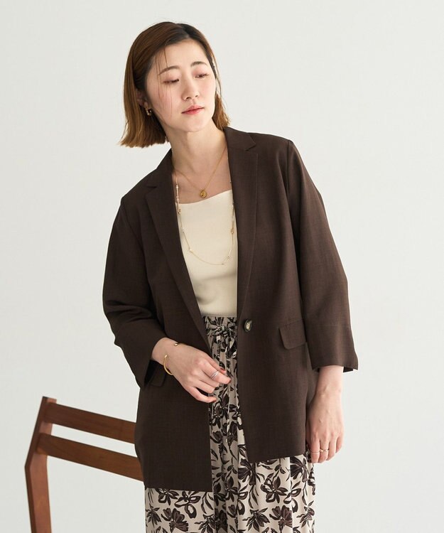 YECCA VECCA マシンウォッシャブルリネンライクジャケット Brown