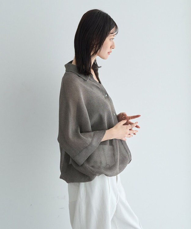 YECCA VECCA 　裾ドロストメッシュシャツ Gray Mixture