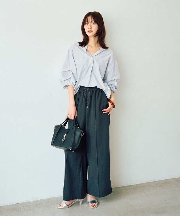 YECCA VECCA タックスリーブスキッパーブラウス Stripe White