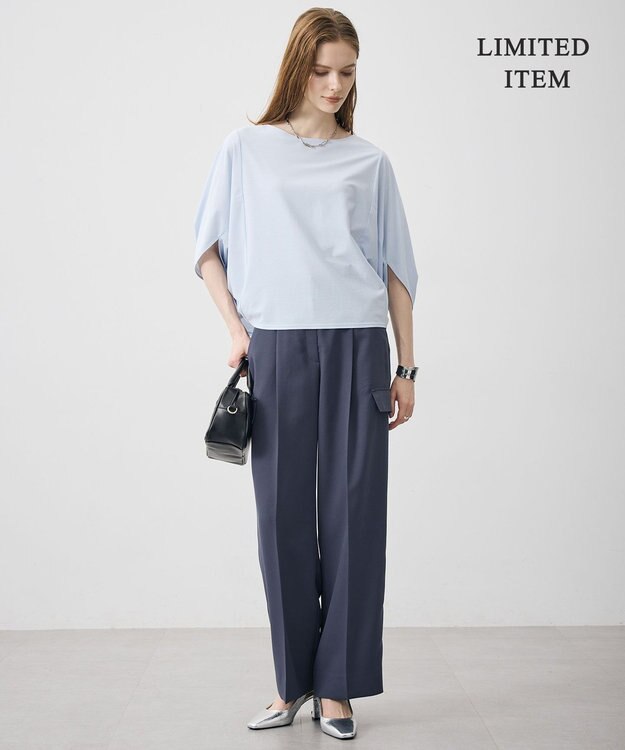 ICB 【WEB限定】ストレッチツイルジャージー ドルマンスリーブカットソー サックス