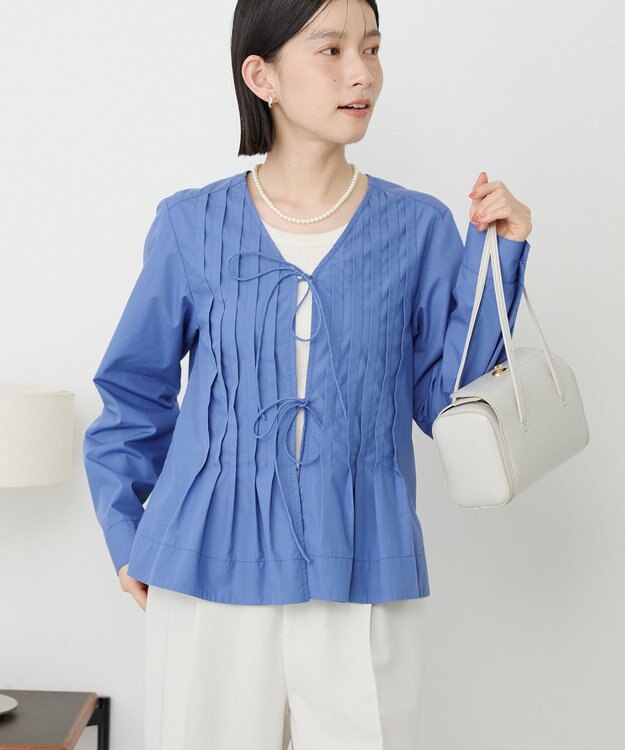 AMERICAN HOLIC 【イージーケア】ピンタックブラウス Blue