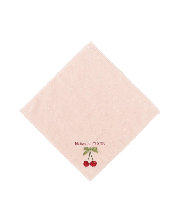 Maison de FLEUR チェリー刺繍タオルハンカチ Salmon Pink