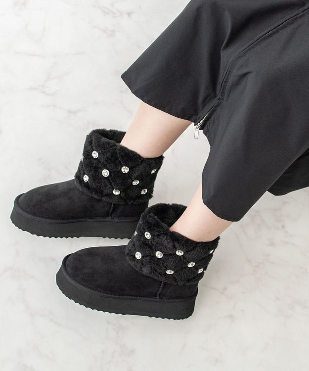 Bridget Birkin 【Bridget Birkin】キルティングビジュームートンブーツ ブラックスウェード