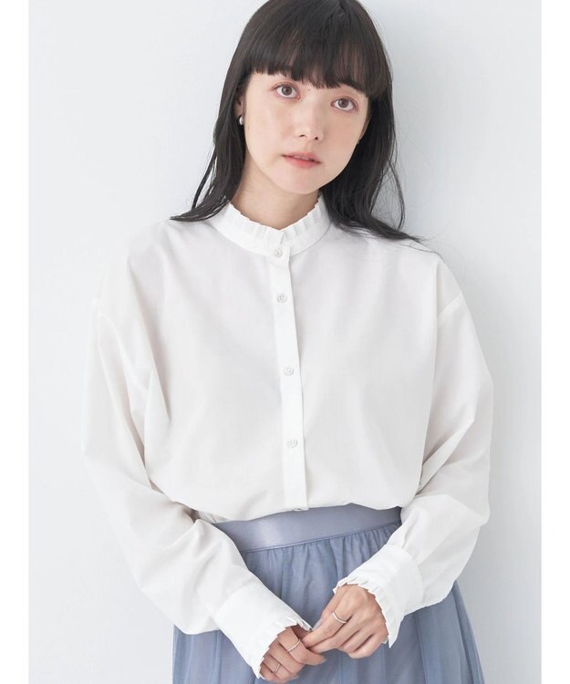 earth music&ecology スタンドフリルシャツ Off White